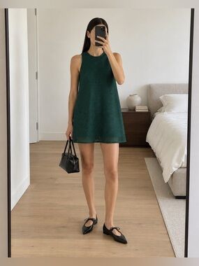 Max Mara Didone Dark Green Technical Mesh Sleeveless A-Line Mini Dress Size 10